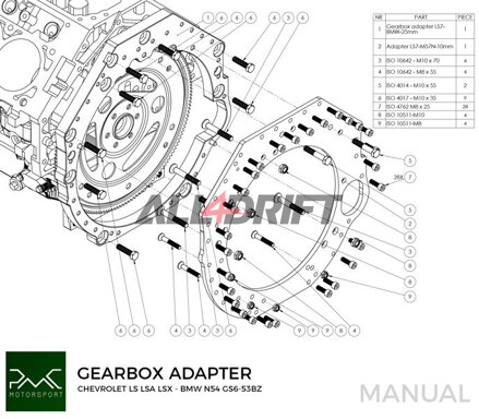 Adaptateur PMC pour moteur GM Chevrolet LS V8 LS1 LS3 LS7 LSA LSX et boîtes de vitesses BMW M57N / M57N2 GS6-53DZ / N54 GS6-53BZ / N52 N53 GS6-37BZ