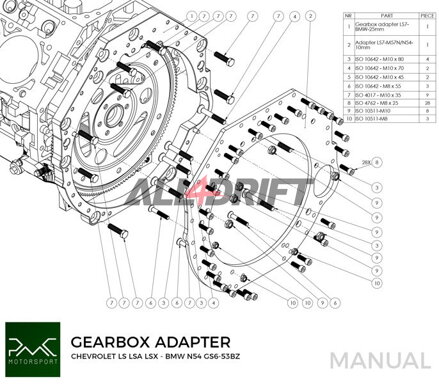 Adaptateur PMC pour moteur GM Chevrolet LS V8 LS1 LS3 LS7 LSA LSX et boîtes de vitesses BMW M57N / M57N2 GS6-53DZ / N54 GS6-53BZ / N52 N53 GS6-37BZ