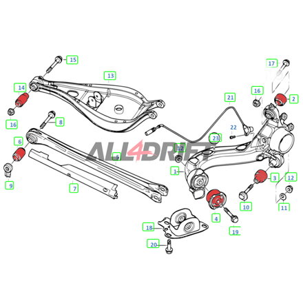 Kit de Silentblocs en polyuréthane pour essieu arrière BMW E46 + Différentiel