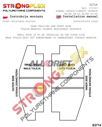 276158A Kit de Silentblocs d'essieu Arrière SPORT - Subaru Legacy III / Outback II (98-03) BE BH BT