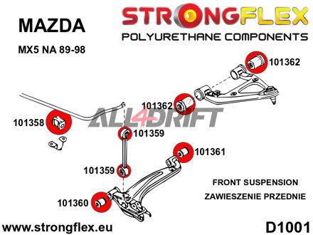 106128A Kit complet de silentblocs en polyuréthane SPORT - Mazda I (89-98) NA
