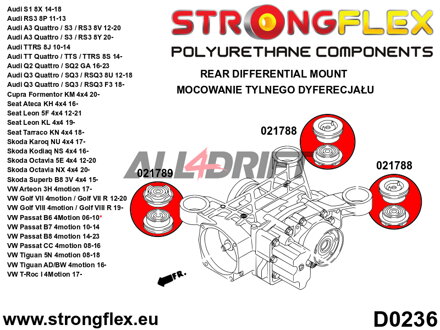 026275A Kit complet de silentblocs en polyuréthane SPORT pour essieux Audi / Seat / Škoda / VW / Cupra