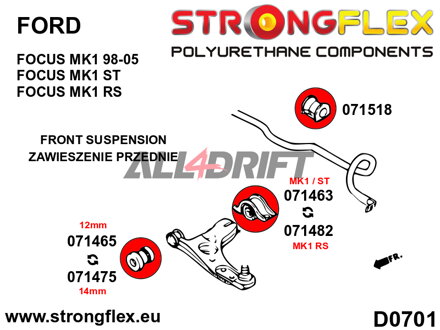 071475A Silentbloc avant de triangle inférieur - Vis de 14mm SPORT Ford / Mazda / Volvo