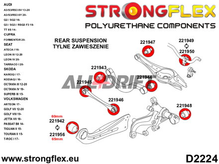 026275A Kit complet de silentblocs en polyuréthane SPORT pour essieux Audi / Seat / Škoda / VW / Cupra