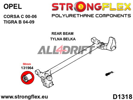 131964B Silentbloc de berceau arrière 58mm Opel Corsa / Tigra