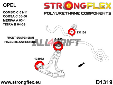 136226B Kit de silentblocs d'essieu avant et de berceau arrière SPORT Opel Corsa / Tigra