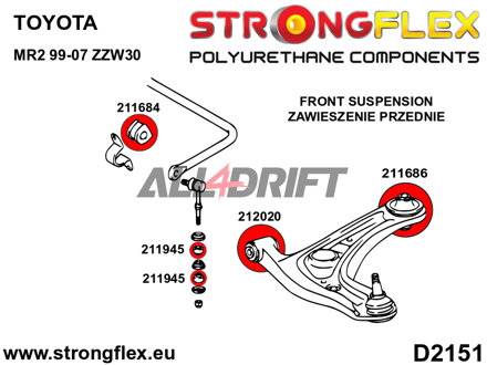 216270A : Kit de silentblocs de suspension avant SPORT - Toyota III (99-07) W30