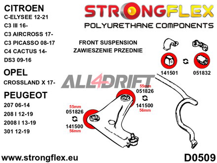 051826B Silentbloc de triangle inférieur avant 55mm Citroën / Peugeot