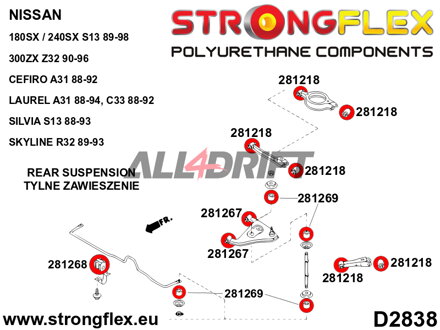281267A Silentbloc de bras de suspension inférieur arrière SPORT - Nissan II (90-96) Z32