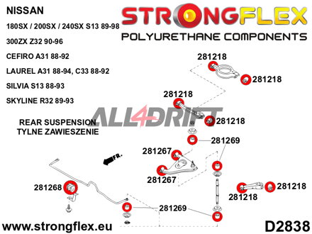 286084A Kit complet de silentblocs d'essieux SPORT - Nissan V (88-98) S13