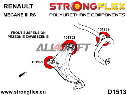 156087B Kit de silentblocs de suspension avant et de berceau arrière - Renault III (10-16) RS