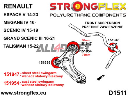 151947B Silentbloc Arrière de Triangle Inférieur Avant 58mm - Renault IV (16-)