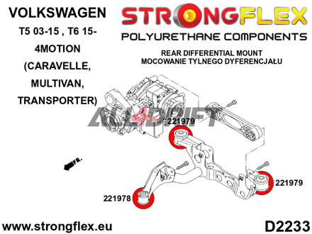 221979A Silentbloc de support de différentiel arrière 4Motion – Arrière SPORT - Volkswagen T5 (03-15) Caravelle, Multivan, Transporter