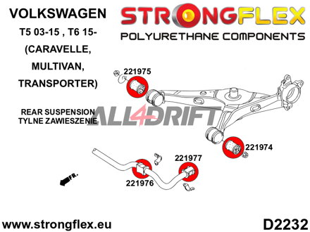 226235B Kit de silentblocs de suspension arrière - Volkswagen T5 (03-15) Caravelle, Multivan, Transporter