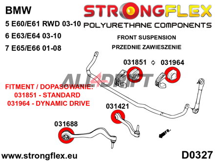 036248A Kit complet de silentblocs d'essieu en polyuréthane SPORT BMW E6x / E65