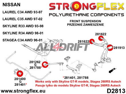 286212A Kit de silentblocs d'essieu avant SPORT - Nissan R33 (93-98) AWD