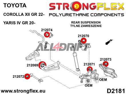 216296A Kit complet de silentblocs d'essieu SPORT Toyota Yaris / Yaris Verso