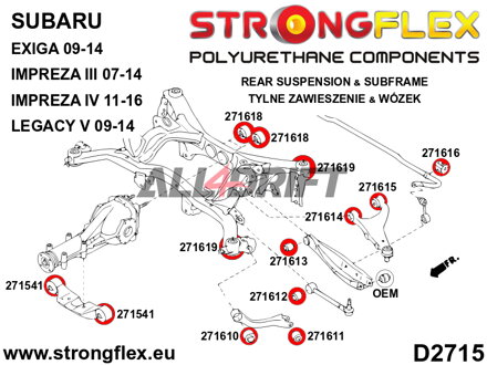 276165A Kit de silentblocs en polyuréthane pour essieu arrière SPORT - Subaru III (09-13) SH