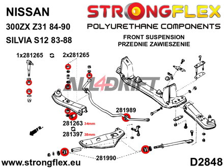 281263A Silentbloc intérieur de triangle avant 34mm SPORT - Nissan V (88-98) S13