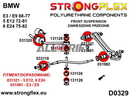 036134A Kit complet de silentblocs d'essieu en polyuréthane SPORT BMW E3 / E9 / E12 / E24