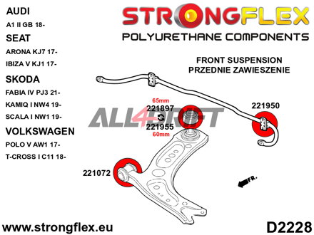 226247A Kit de silentblocs d'essieu avant et de suspension arrière à bras tirés SPORT Audi / Seat / Škoda / VW