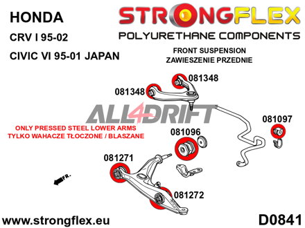 086244B : Kit complet de silentblocs d'essieu - Honda CR-V I (95-02) RD1 / RD2 / RD3