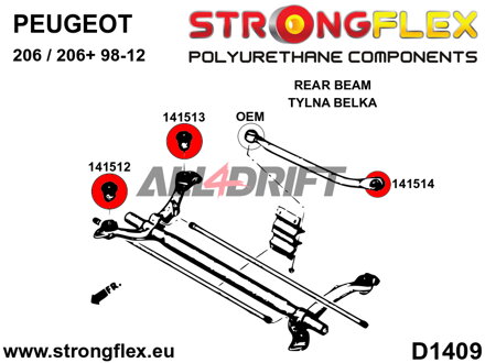 141512A Silentbloc avant de berceau arrière SPORT - Peugeot 206 / 206+ (98-12)