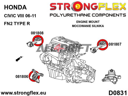 086221A : Kit d'Inserts de Supports Moteur SPORT - Honda VIII (06-12) Hatchback FN2 Type R