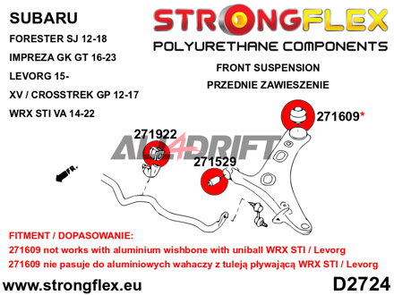 276257B Kit complet de silentblocs en polyuréthane pour essieux - Subaru Levorg (14-20) VM