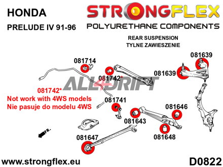 081742A : Silentbloc intérieur SPORT de réglage du pincement de l'essieu arrière (toe adjuster) - Honda IV (92-96) BA / BB