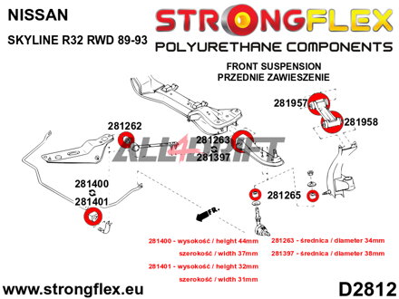 281400B Silentbloc de barre stabilisatrice avant - Nissan R32 (89-94) AWD