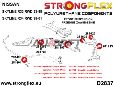 281400B Silentbloc de barre stabilisatrice avant - Nissan R32 (89-94) AWD