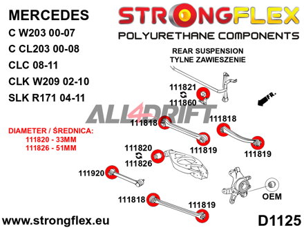 116305B Kit complet de silentblocs en polyuréthane pour la suspension - Mercedes W203 (00-07) 4MATIC
