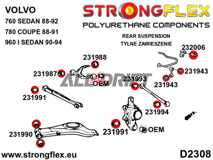 236213B Kit complet de silentblocs d'essieu Volvo 760 / 780 / 960