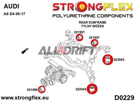 026264A Kit complet de silentblocs en polyuréthane SPORT pour essieux Audi A8 / S8