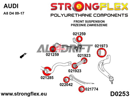 026264A Kit complet de silentblocs en polyuréthane SPORT pour essieux Audi A8 / S8