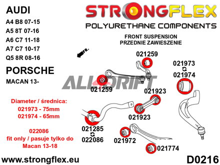 021974A Silentbloc arrière de triangle inférieur avant 65mm SPORT Audi / Porsche