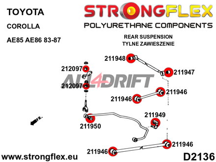 216256B : Kit de silentblocs de suspension arrière - Toyota RWD (83-87) AE85 / AE86