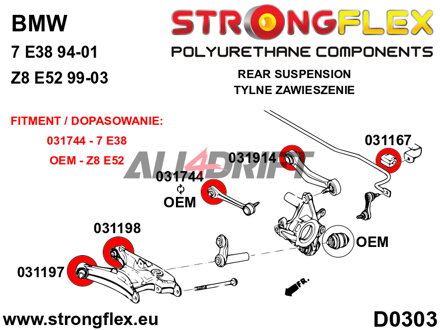 036237A Kit complet de silentblocs d'essieu SPORT BMW E38