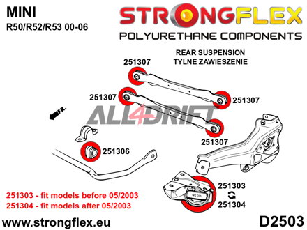 251304A Silentbloc de bras longitudinal arrière 60mm SPORT - Mini Mini R50/R52/R53 (00-06)